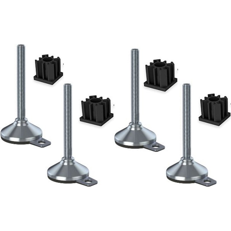 Stainless foot 16x100x80mm, pad & fixing hole+inserts 50x50x2.0mm -Set of 4