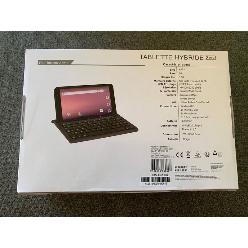 Tablette KLIPAD KL9878AE 16 Go 8 pouces Noir