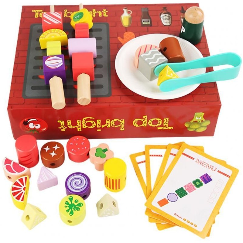 1 Ensemble De Brochettes De Barbecue En Bois, Jouet Simulant Une Longue Durée De Vie, Maison De Jeu, Tri, Accessoires De Cuisine Pour Enfants