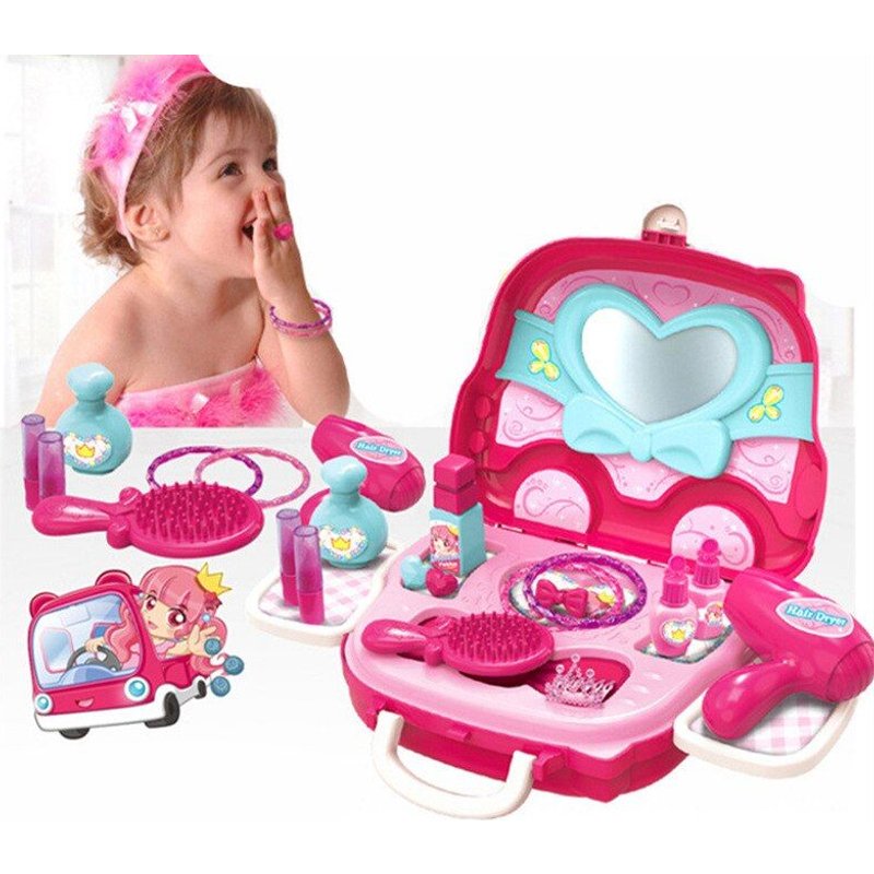 Jouet Maison De Jeu Pour Enfants, Jouet De Simulation, Coiffeuse, Voiture, Peigne, Miroir, Sèche-Cheveux, Cadeau Pour Filles, 14 Pièces/Ensemble