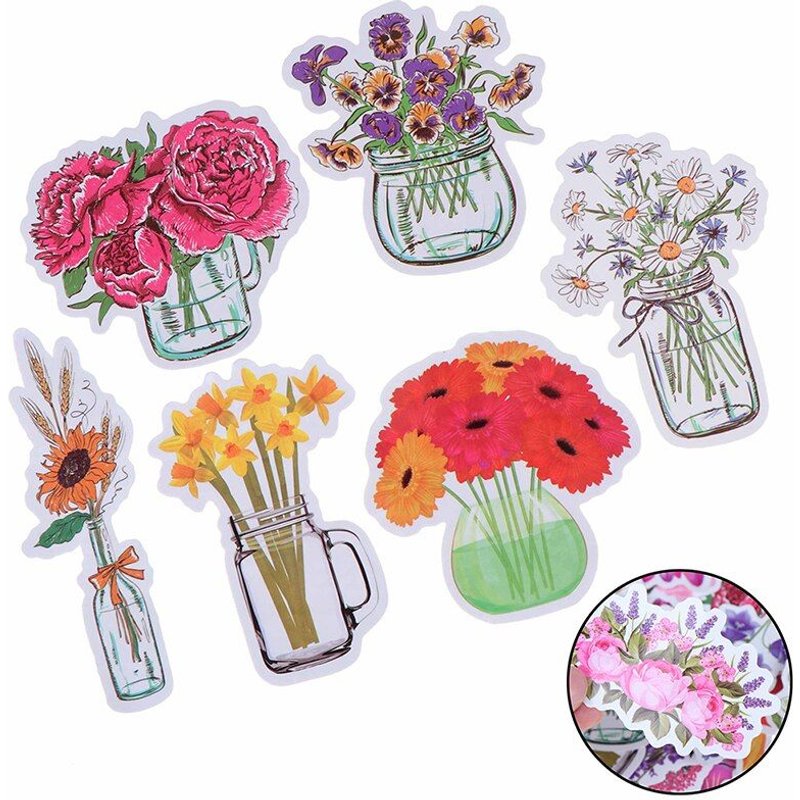 Autocollants Mémo Fleurs Colorées Magnifiques 50 Pièces/Ensemble, Autocollants Pour Ordinateur Portable, Voiture, Skateboard, Casque, Valise, Papeterie Cadeau Pour Enfants