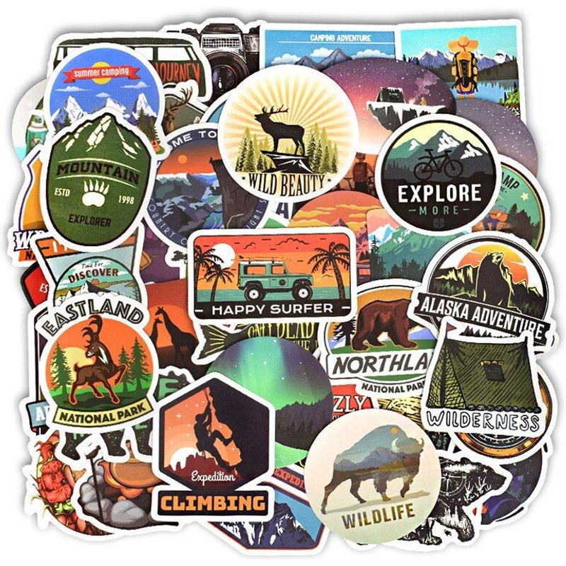 Lot De 50 Autocollants Étanches, Divers Motifs De Voyage, Plein Air, Camping, Aventure, Escalade, Paysage, Pour Coller Sur Une Valise, Un Ordinateur Portable, Un Casque De Vélo Ou La Voiture, Utile Po