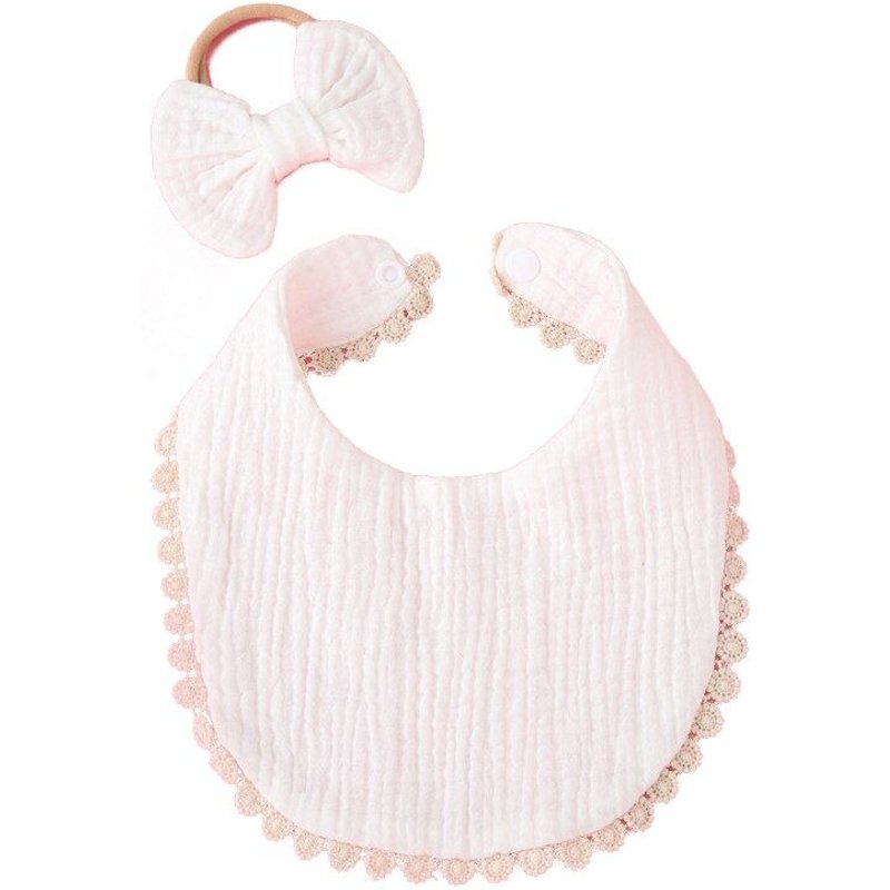 Bandeau élastique à noeud pour bébé fille, ensemble de serviettes pour salive, bandeau de cheveux princesse, Kit bavoir en coton doux, couleur unie, alimentation, 2 pièces, G99C