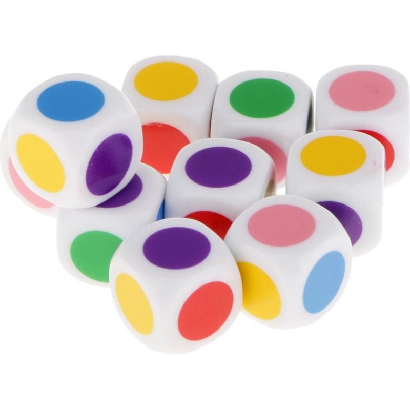 Lot De 10 Dés À Six Faces, 16x16x16 Mm, Acrylique, 6 Couleurs