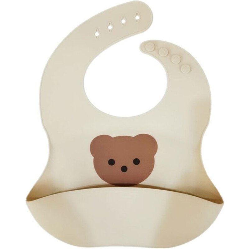 Bavoir Imperméable En Silicone Pour Nouveau-Né, De Qualité Alimentaire, Imprimé Ours, Alimentation, Attrape-Nourriture Avec Poche Réglable, Vaisselle G99c