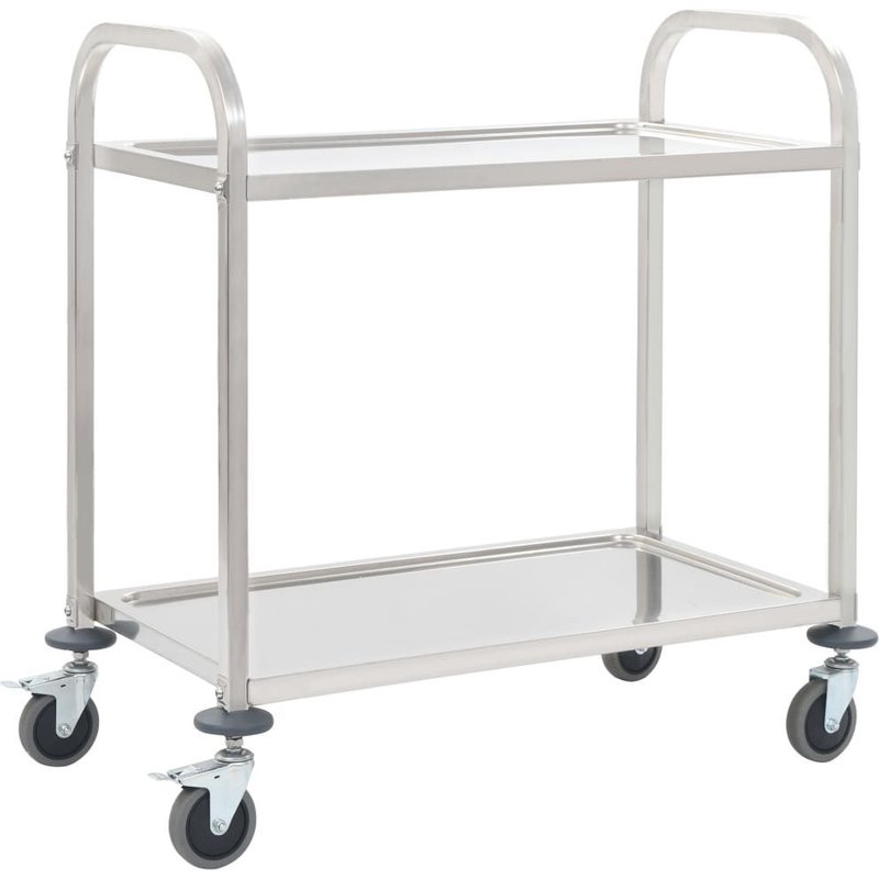 Chariot de cuisine 2 niveaux inox 95x45x83,5 cm roulettes frein