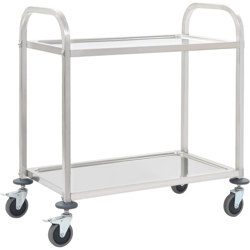 Vidaxl Chariot De Cuisine À 2 Niveaux 96,5x55x90 Cm Acier Inoxydable