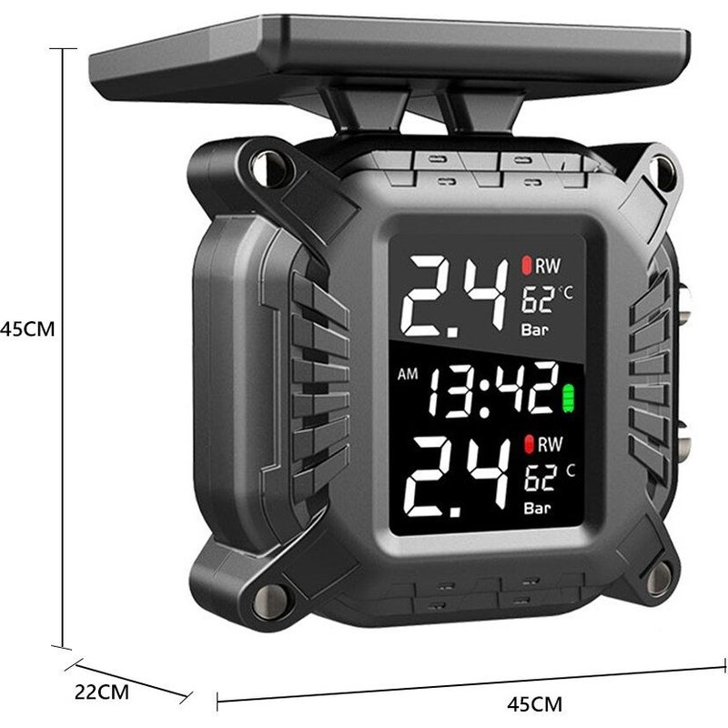 Moniteur De Pression Des Pneus Sans Fil, Tpms Solaire, Étanche, Lcd, Avec 2 Capteurs Externes, Pour Moto