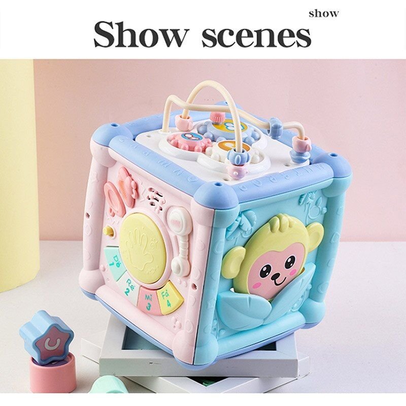 Boîte à musique multifonctionnelle pour bébés, tambour à main pour tout-petits, Cube d'activité, blocs géométriques, jouets, musique pour nourrissons