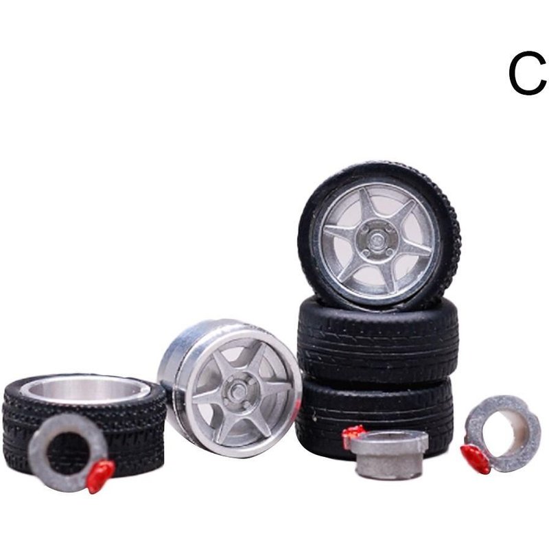 1:64 12 Styles Modèle Modifié Pneu + 2 Essieux + 4end Bouchons De Roue De Voiture Diecasts De Alliage Roue En Caoutchouc Pneu General Véhicules Modèle N6d8