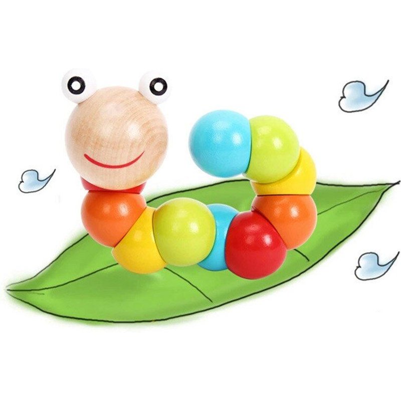 Blocs De Construction Caterpillar Pliables En Bois Pour Enfants, Jouets Éducatifs Pour Bébés, Jouets D'Exercice Pour Les Doigts