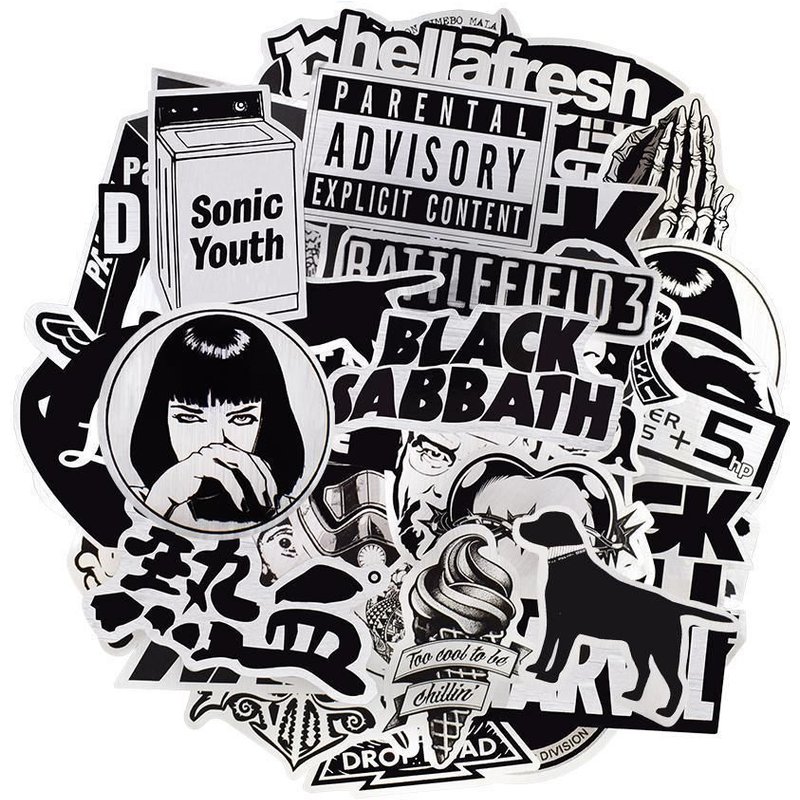 Autocollants Métalliques Noirs Et Blancs Style Punk, 50 Pièces, Stickers, Pour Ordinateur Portable, Skateboard, Moto, Jouets, Graffiti, Aléatoire, Diy,
