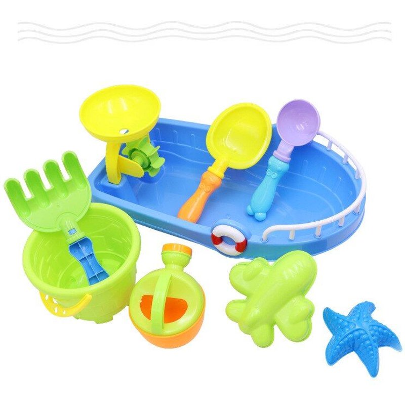 Ensemble D'Outils De Plage Pour Enfants, Jeu De Sable, Outils De Bord De Mer Et D'Eau Amusants, Seau De Bateau, Pelle, Jouets De Plage, Cadeaux, 9 Pièces