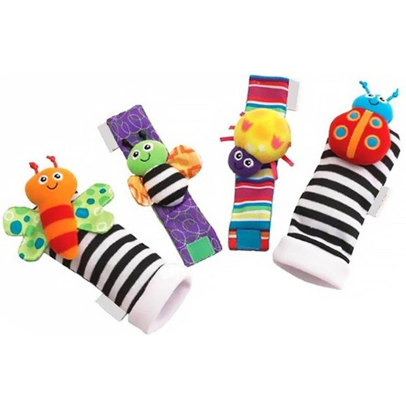 Chaussettes Adorables Et Lanière De Poignet Pour Nouveau-Né, Jouet En Forme D'Animal De Dessin Animé, Hochets De Poignet, Chaussettes De Pied, 4 Pièces