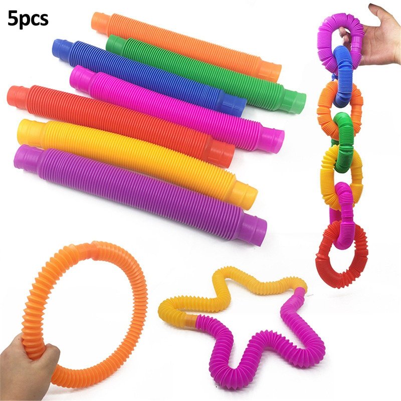 Jouet De Tube De Décompression Pop Durable, 5 Pièces, Jouets Sensoriels Pour Le Soulagement Du Stress Et De L'Anxiété, Cadeau Pour Enfants