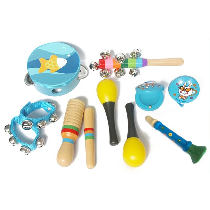 Ensemble De 7 Jouets Éducatifs Pour La Petite Enfance, Jeu D'Instruments De Percussion Pour Bébés, Hochets À Tambour Pour Jouer De La Musique