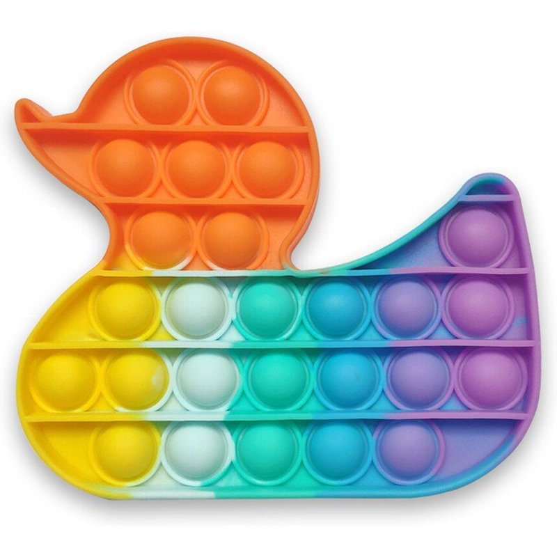 Jouet En Silicone De Dessin Animé De Canard Arc-En-Ciel, Bulle De Poussée Sensorielle, Anti-Stress, Relaxant, Fidget, Soulage Les Besoins De L'Autisme