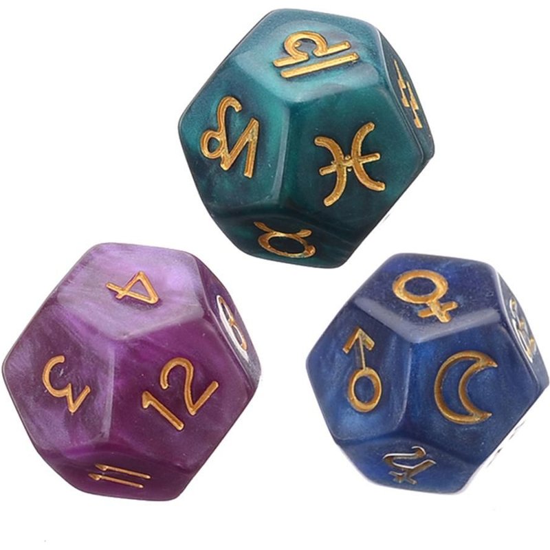 Dé De Tarot Astrologique Multifacettes Avec Constellations, 3 Pièces 12 Faces, Loisirs Et Divertissement, Jouets Pour Jeux De Fête,