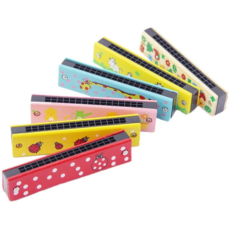 Harmonica En Bois À 16 Trous Pour Enfants, Double Rangée Soufflante, Joli Motif De Dessin Animé, Jouets D'Instruments De Musique Pour Débutants