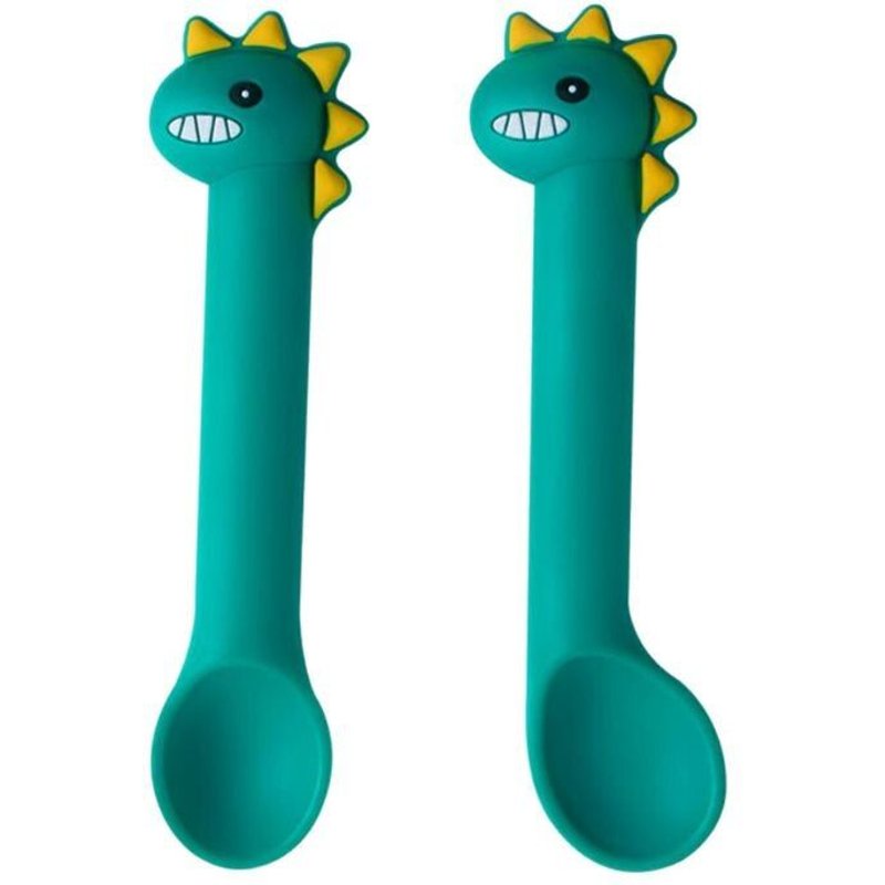 Cuillère D'Alimentation Douce En Silicone Pour Bébé, Vaisselle, Cuillères De Dessin Animé De Dinosaure, Ustensiles D'Apprentissage Pour Nourrissons, 2 Pièces/Ensemble