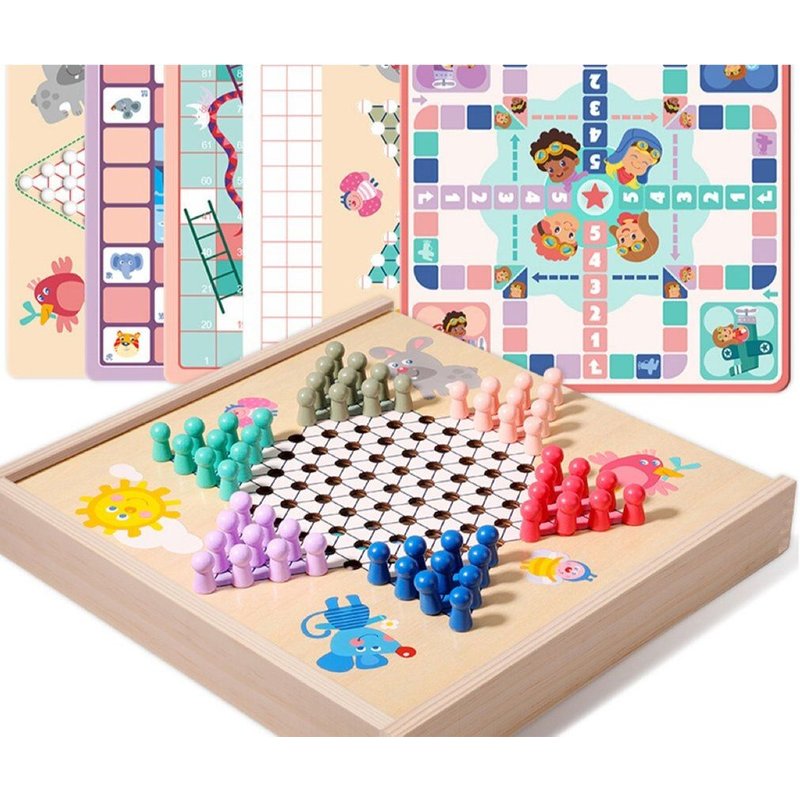 Jeu De Société Multifonctionnel 7-En-1, Dames, Échecs Volants, Backgammon De Bureau, Jouets Éducatifs