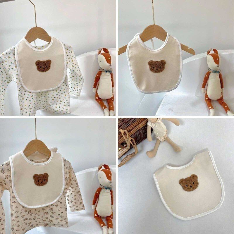 Écharpe Brodée Ours Bébé, Bavoir D'Alimentation, Décoration En Coton Doux, Serviette De Salive Pour Nouveau-Né, Tissu De Rots Pour Nourrissons, Gant De Douche 066b