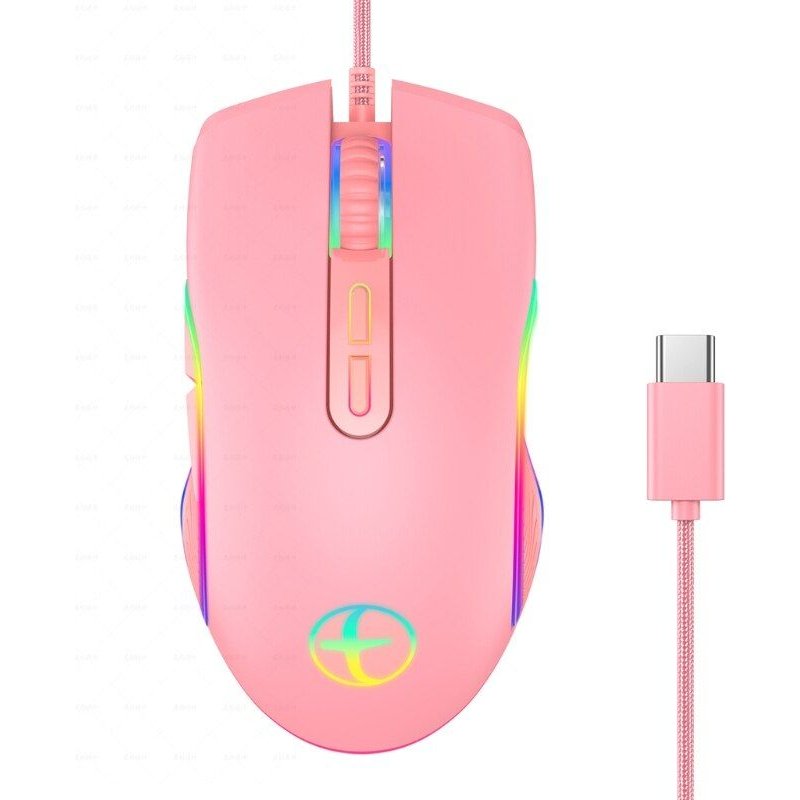 souris ordinateur filaire de Type C, 3200DPI, avec câble USB tressé, rétroéclairée rvb, 7 boutons, pour bureau et maison