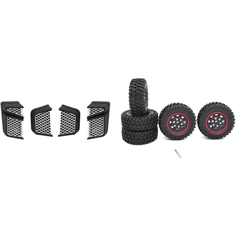 Kit De 2 Pièces De Voiture Rc: 1 Jeu De Pneus De Secours En Caoutchouc, Roue Et 1 Kit De Grille De Ventilation Latérale
