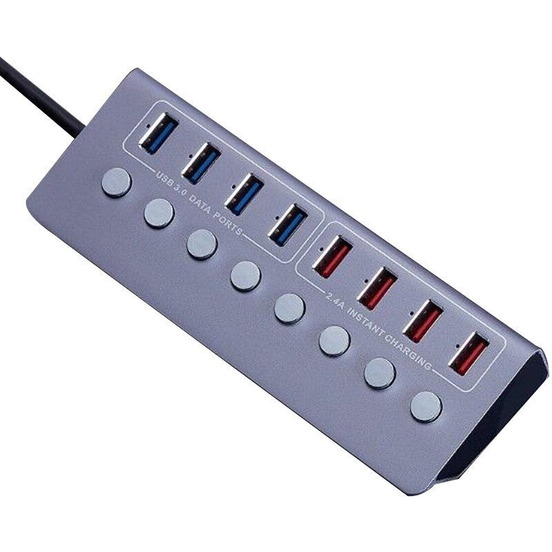 Répartiteur USB 3.0 à 8 ports en alliage aluminium, HUB USB étendu à 4 ports, adaptateur de charge rapide externe avec prise US