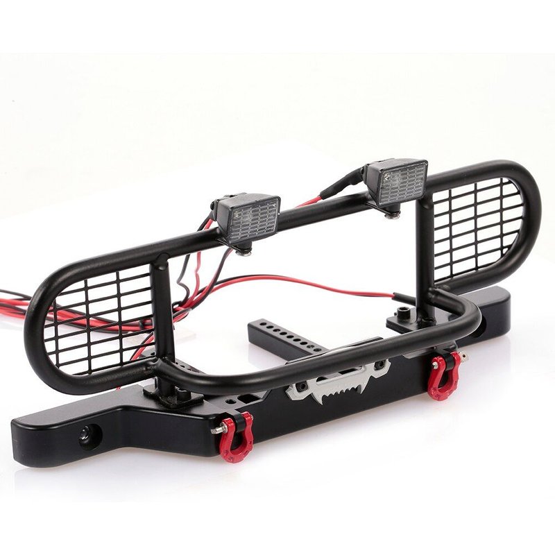 Pare-Chocs De Voiture En Métal Avec 4 Led, Crochet De Remorque Pour 1/10 Trx-4 Rc4wd Axial Scx10 Chenille, Pièces De Mise À Niveau De Voiture