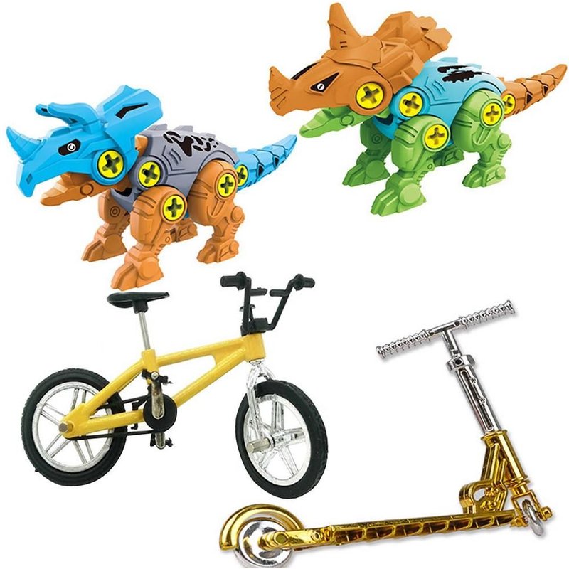 Ensemble De Blocs De Construction Portables En Forme De Dinosaure, 4 Pièces, Jouets À Démonter, Amusants, À Monter Soi-Même, Avec Vélo, Scooter, Pour Enfants Garçons Et Filles Âgés De 3, 4, 5 Et 6 Ans