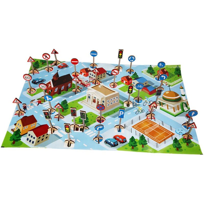 Jeu De Panneaux De Rue En Bois, Apprentissage De La Circulation, Modèle De Repère Pour Enfants