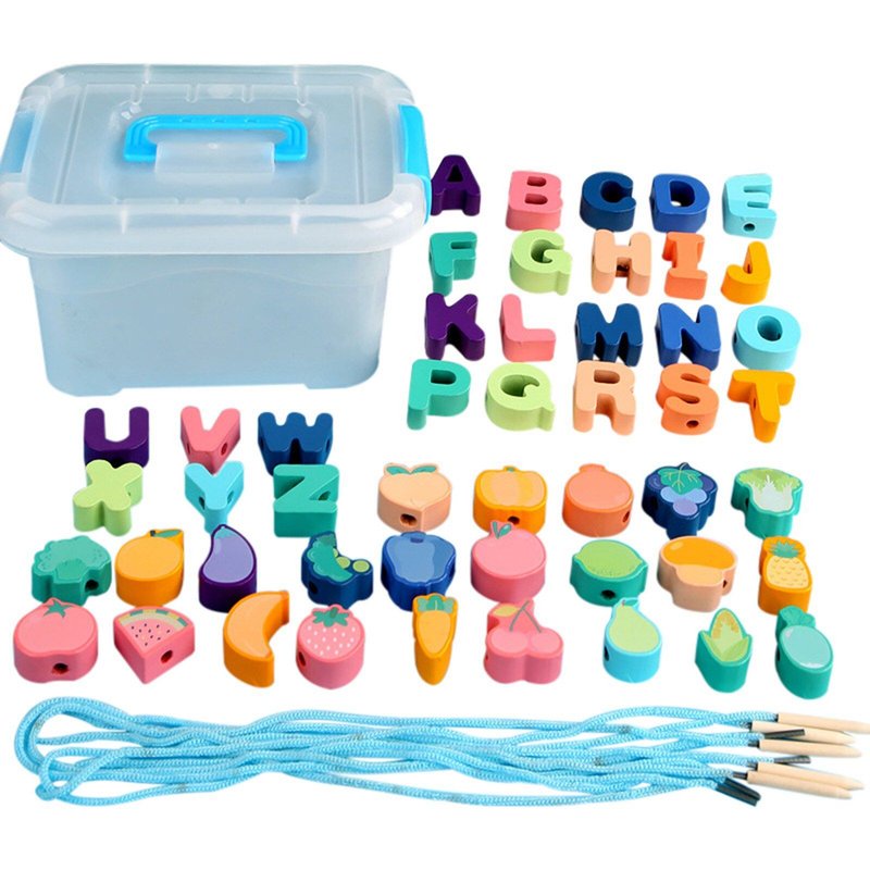 Jouets Éducatifs Montessori Pour Enfants, Jeu D'Enfilage En Bois, Blocs De Perles De Forme Colorée, Jouet D'Apprentissage Des Lettres, Nouvelle Collection