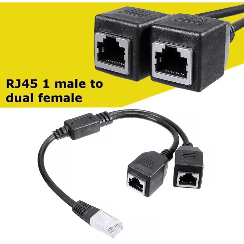 câble Ethernet RJ45 LAN pour ordinateur portable, 0.25m, 1 mâle vers 2 ports femelles, adaptateur CAT 5, séparateur, noir