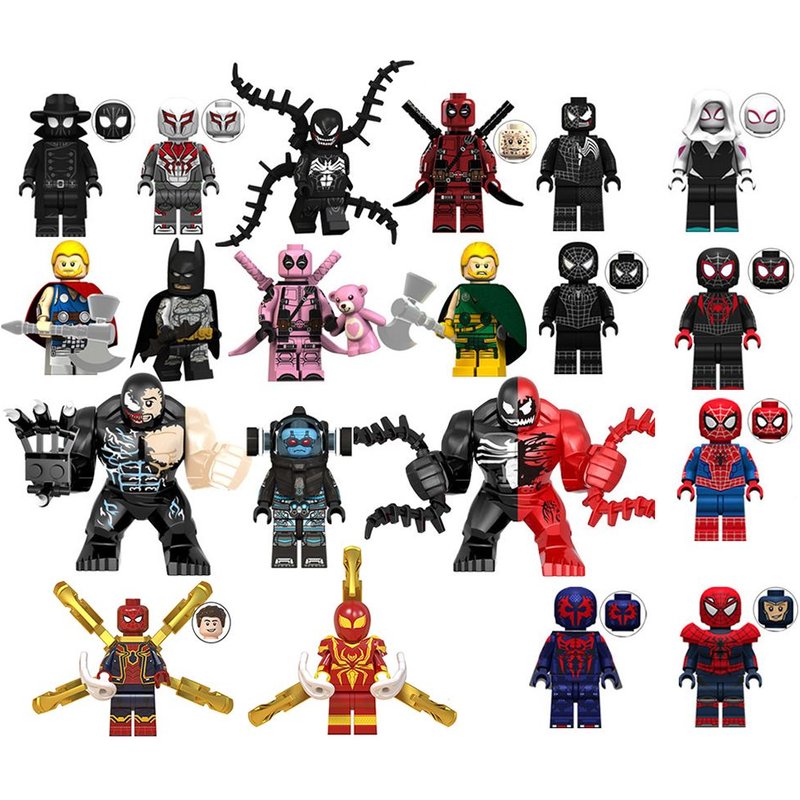 20 Pièces Super héros The Avengers Mini figurines homme araignée venin Batman Deadpool Thor Figurines Blocs de construction