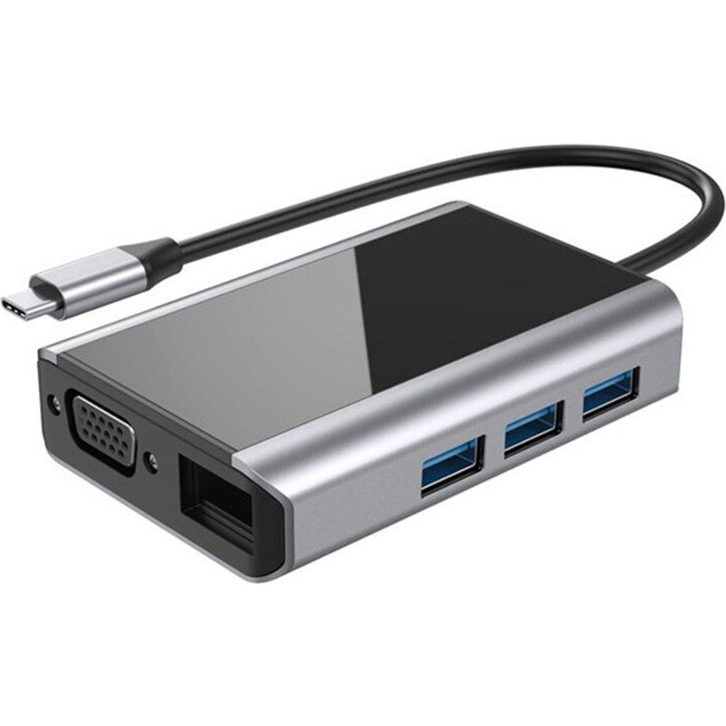 HUB 9 en 1 USB type-c 4K vers USB 2.0, HDMI, VGA, PD, carte SD, Port Audio
