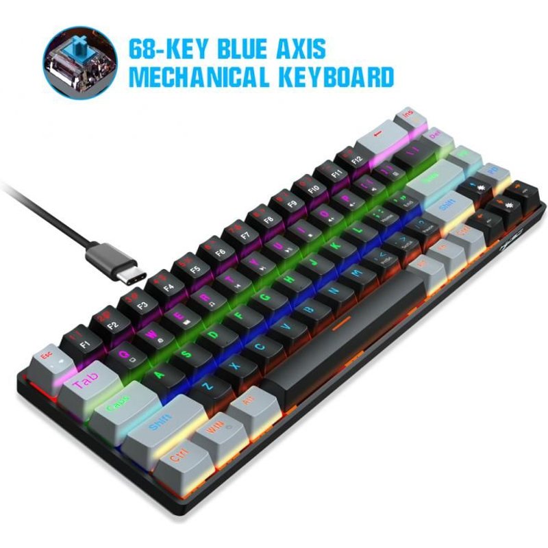 Clavier de jeu mécanique filaire ergonomique à 61 touches, avec rétro-éclairage rvb, axe rouge/bleu, pour PC et ordinateur portable