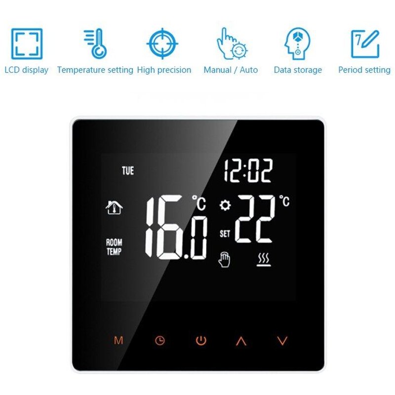 Interrupteur de Thermostat, contrôleur de température à écran tactile LCD pour chauffage électrique au sol, chaudière à eau/gaz