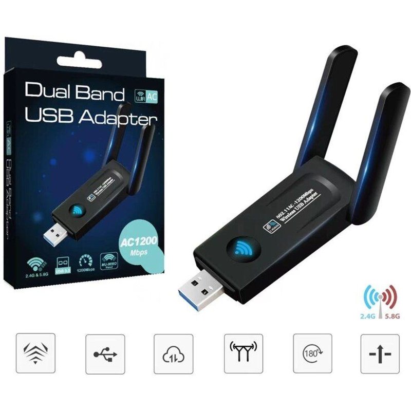 Carte réseau Gigabit sans fil, Double fréquence, 1200 go/2.4 go, 5.8 mo, adaptateur USB 3.0, compatible avec Windows XP 7/8/10