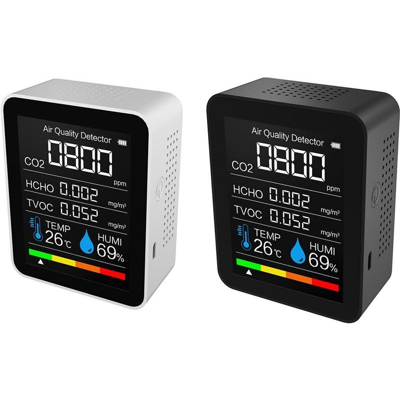 Détecteur de CO2/HCHO/TVOC 5 en 1, qualité de l'air, thermomètre numérique pour chambre, hygromètre, détecteur de dioxyde de carbone multifonctionnel pour la maison