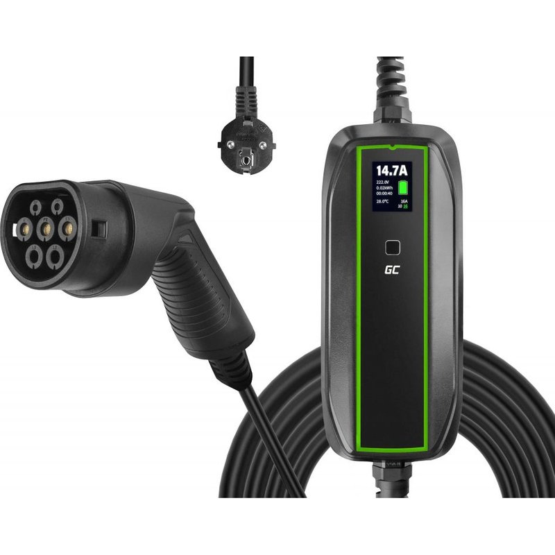 GC EV PowerCable 3.6kW Schuko - Chargeur mobile de type 2 pour recharger les voitures électriques et les hybrides rechargeables