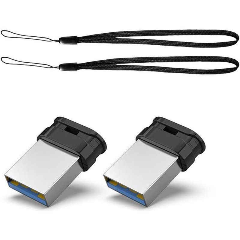 Clé USB 3.0 64 Go Ultra Mini, Lot de 2, Rapide, Pendrive Stockage Externe Flash Drive à Haute Vitesse pour PC/TV/Autoradio (Noir, Lanière est Inclus)