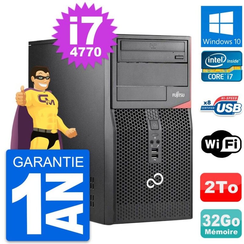 PC Tour Fujitsu Esprimo P520 Intel i7-4770 RAM 32Go Disque 2To Windows 10 Wifi