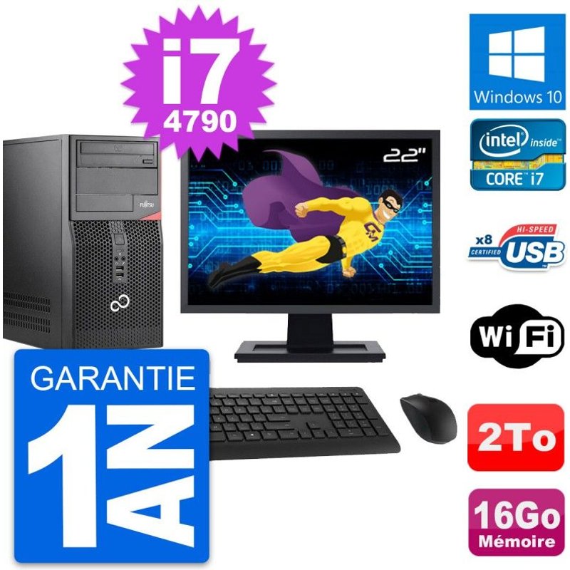 PC Tour Fujitsu P520 Ecran 22" Intel i7-4790 RAM 16Go Disque 2To Windows 10 Wifi