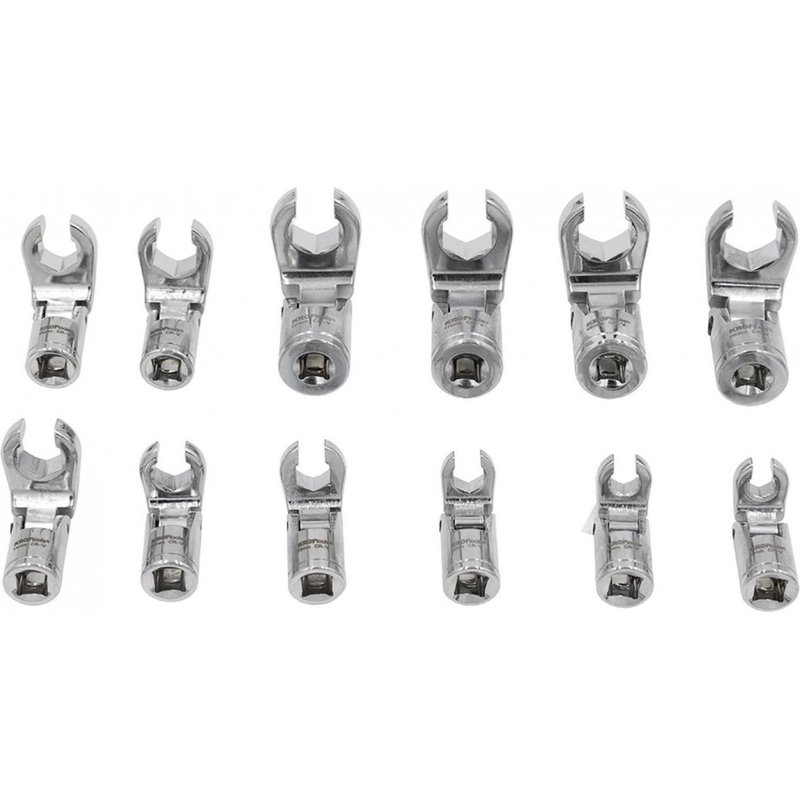 TETES DE CLES A FOURCHE ARTICULEES A TUYAUTER CROWFOOT - 12 PIECES