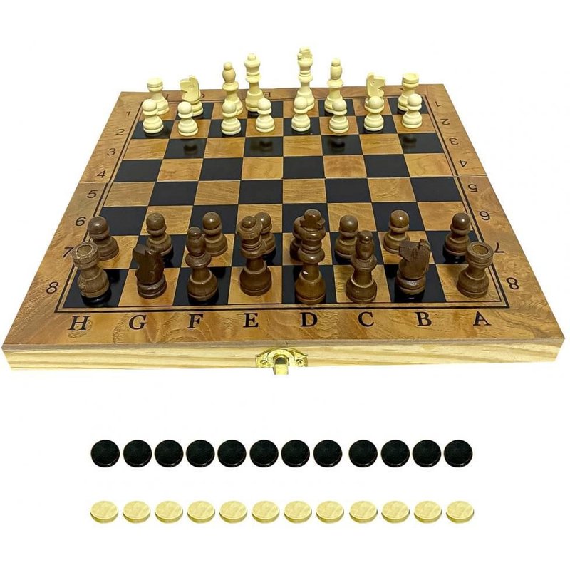 Jeu D'échecs Vintage Pliable 3 En 1, 29.5cm, Jeu De Dames De Backgammon En Bois Massif, Échiquier Fait À La Main, Cadeau Pour Enfants