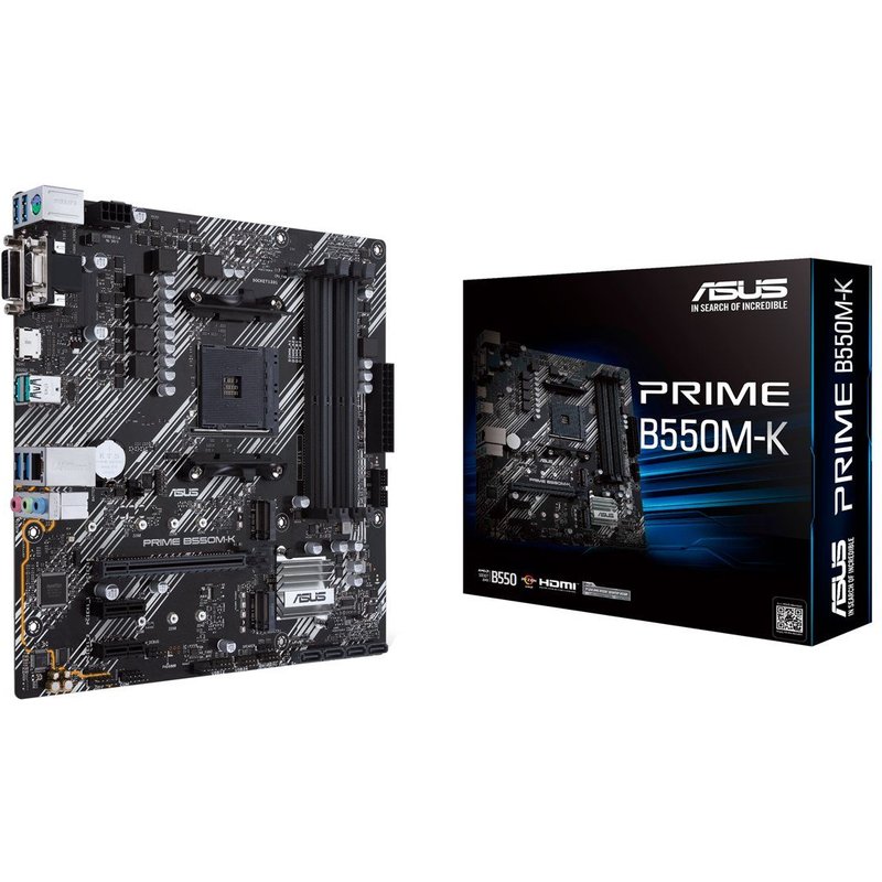 ASUS PRIME B550M-K - Carte-mère - micro ATX - Socket AM4 - AMD B550 Chipset - USB 3.2 Gen 1, USB 3.2 Gen 2 - Gigabit LAN - carte graphique embarquée (unité centrale requise) - audio HD (8 canaux)