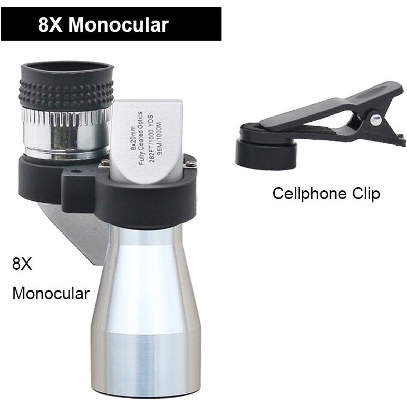Télescope monoculaire de poche 8X 30X Mini Microscope avec loupe, lentille revêtue de Clip de téléphone f/timbre d'appréciation observation des oiseaux