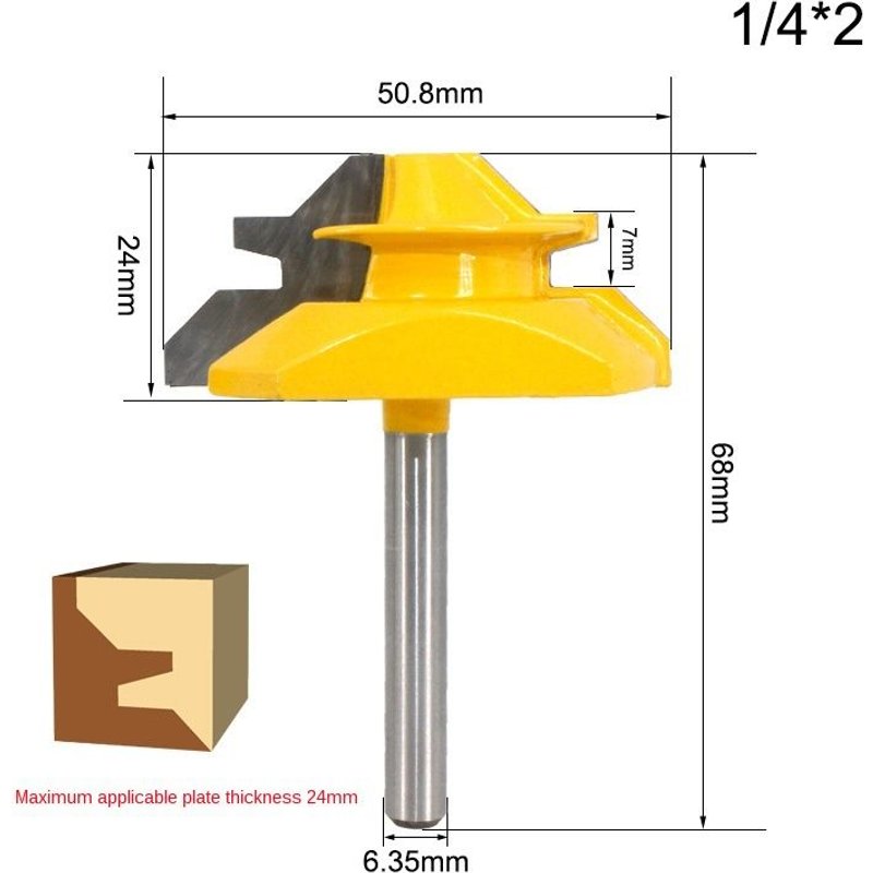 Mèche de toupie à onglet pour le travail du bois, tige de 1/4 ", 6.35MM, 8MM, 45 degrés, mèche de toupie à onglet, fraiseuse à Tenon, outils de perçage pour le bois, 1 pièce