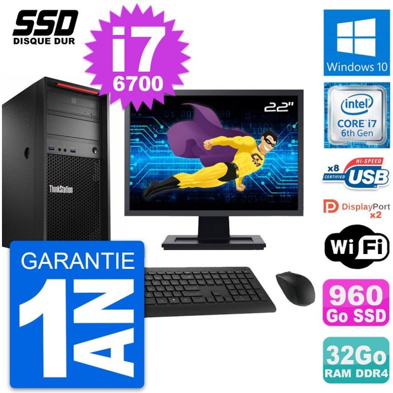 PC Tour Lenovo P310 MT Ecran 22" Core i7-6700 RAM 32Go SSD 960Go Windows 10 Wifi
